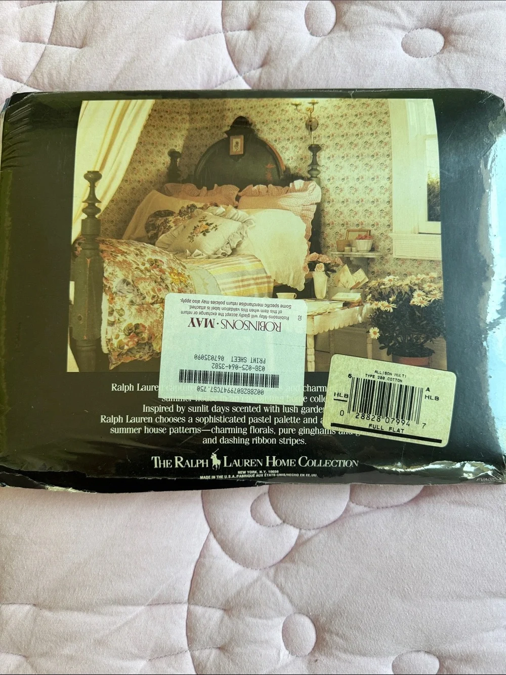 Ralph Lauren Floral Cotton Full Flat Sheet - Yellow, Green & Pink Bouquet